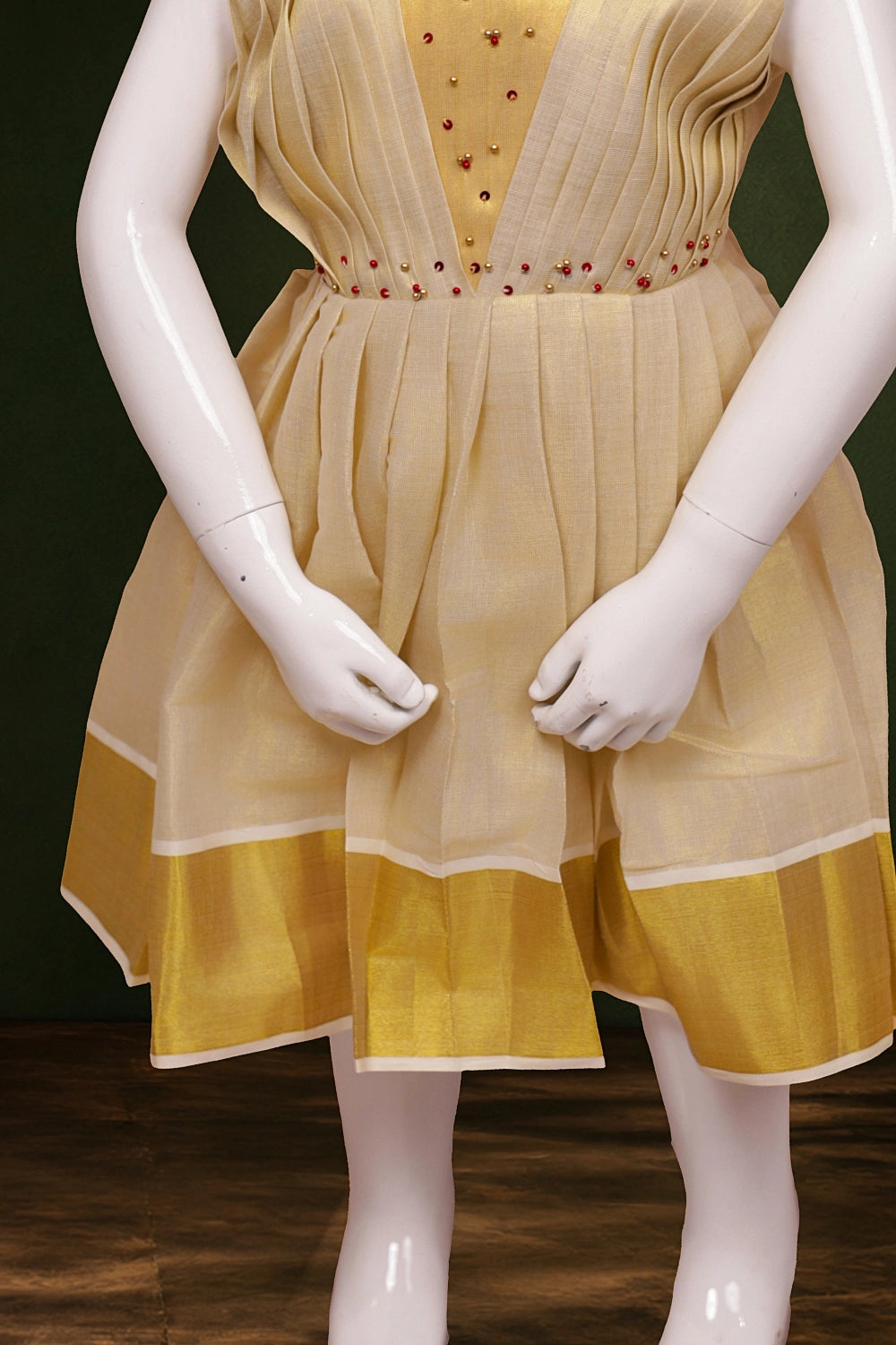 Girls Golden Tissue Beads Work Frock
