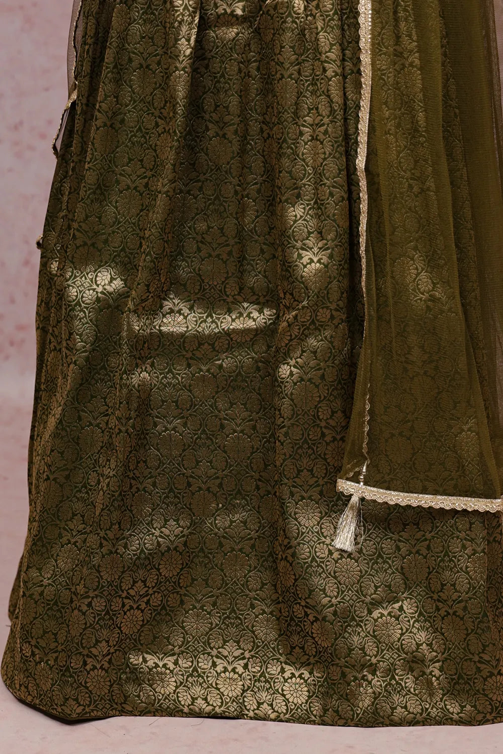 Girls Green Color Banarasi Lacha