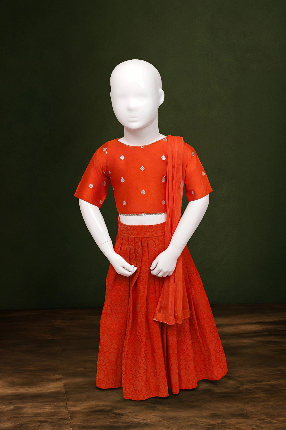 Girls Orange Color Banarasi Lacha