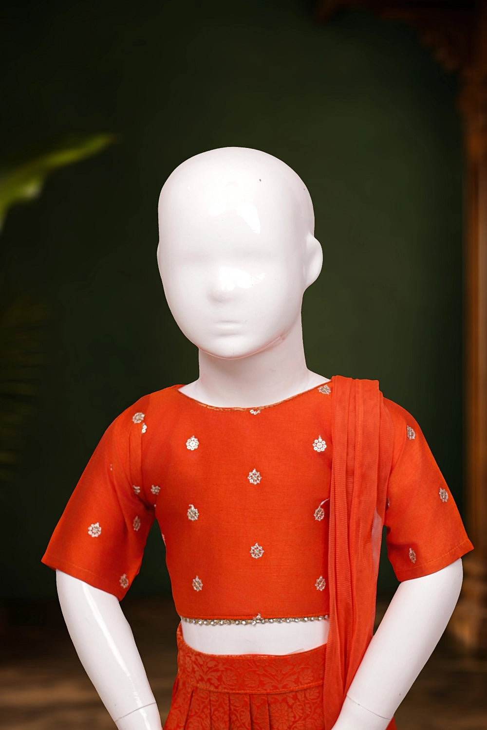 Girls Orange Color Banarasi Lacha