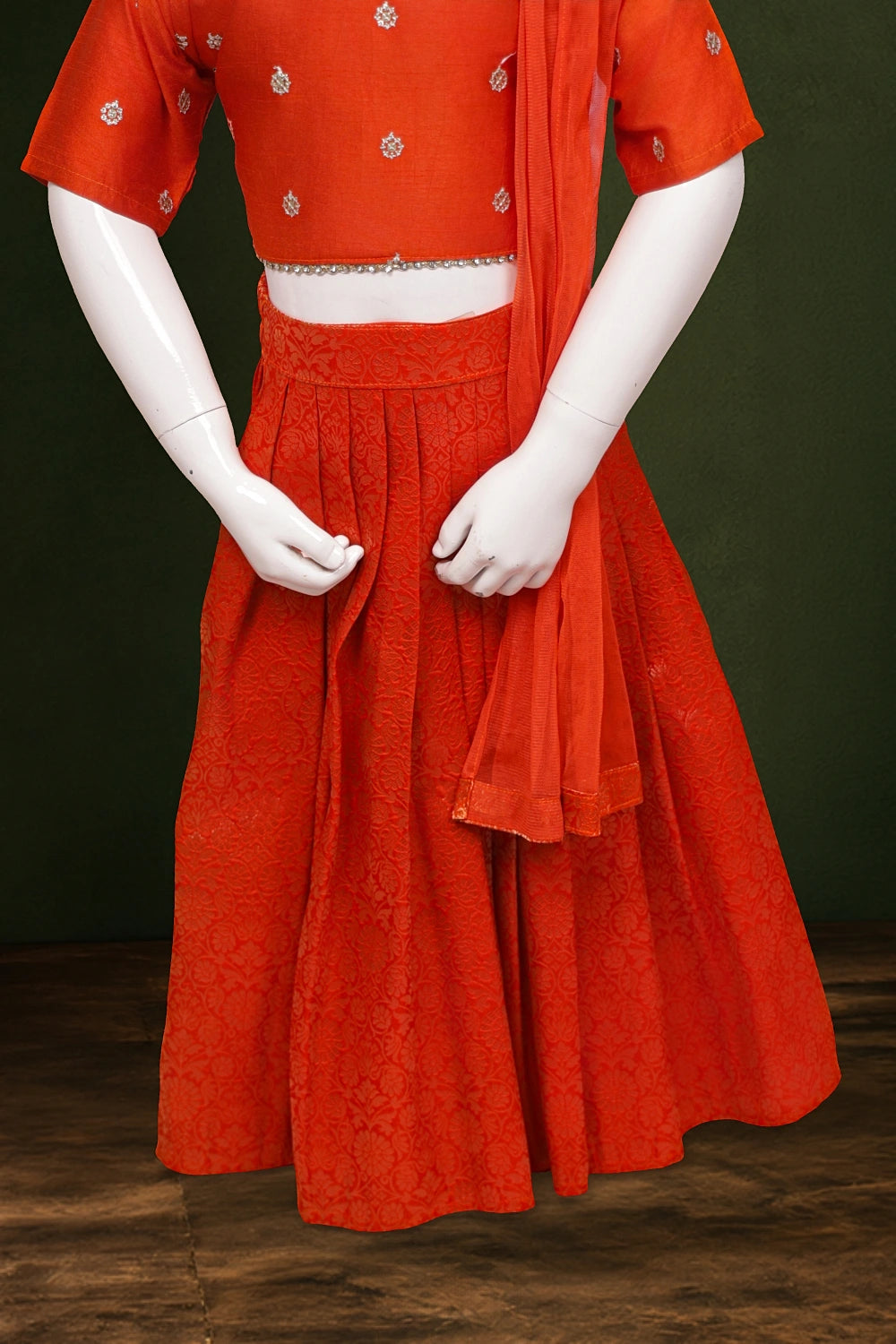 Girls Orange Color Banarasi Lacha