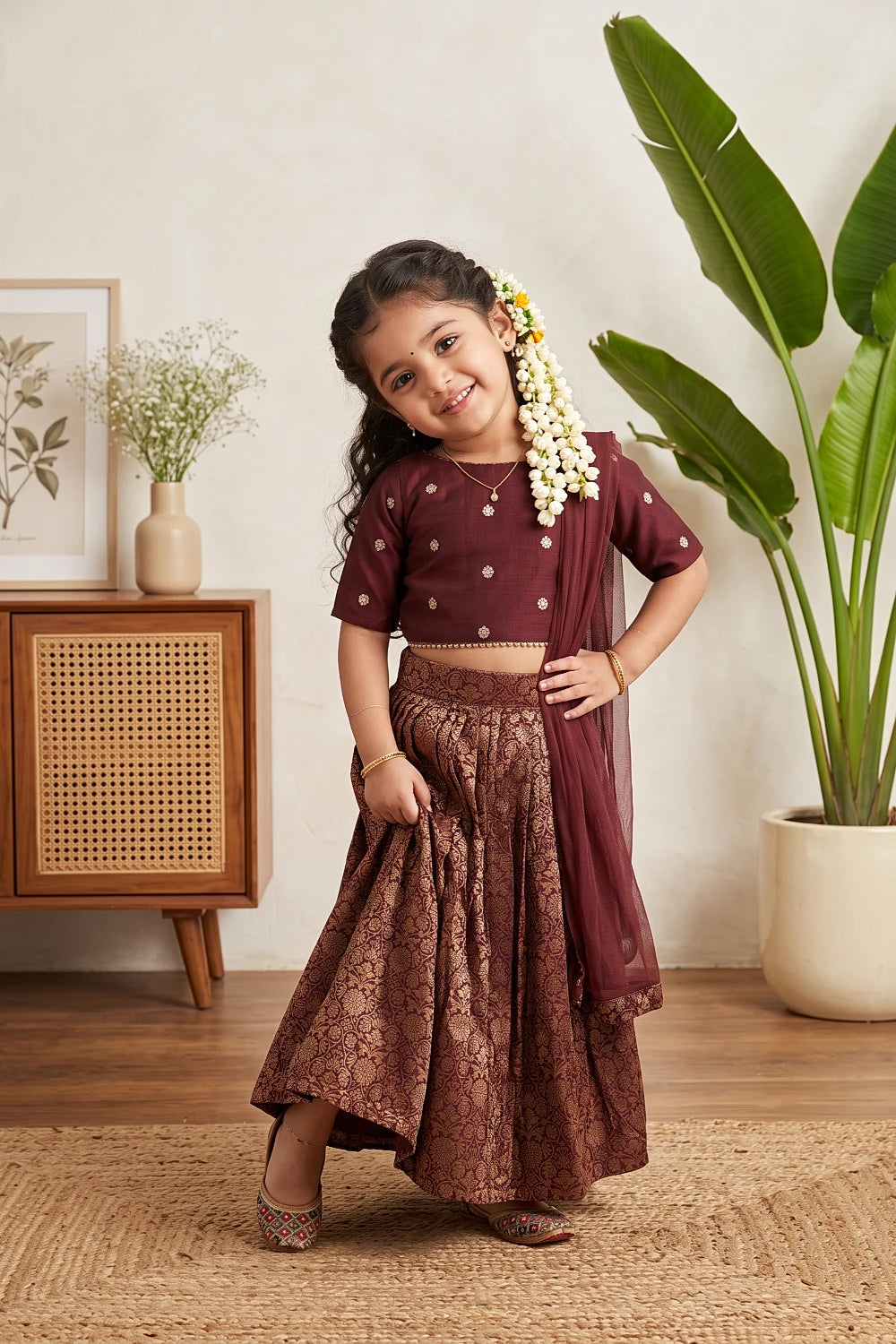 Girls Brown Color Banarasi Lacha