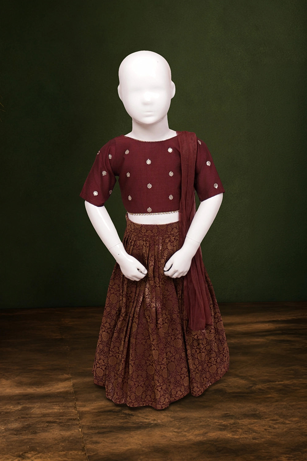 Girls Brown Color Banarasi Lacha