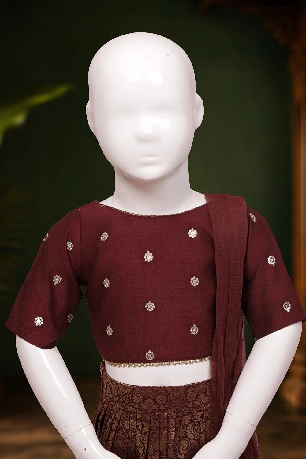 Girls Brown Color Banarasi Lacha