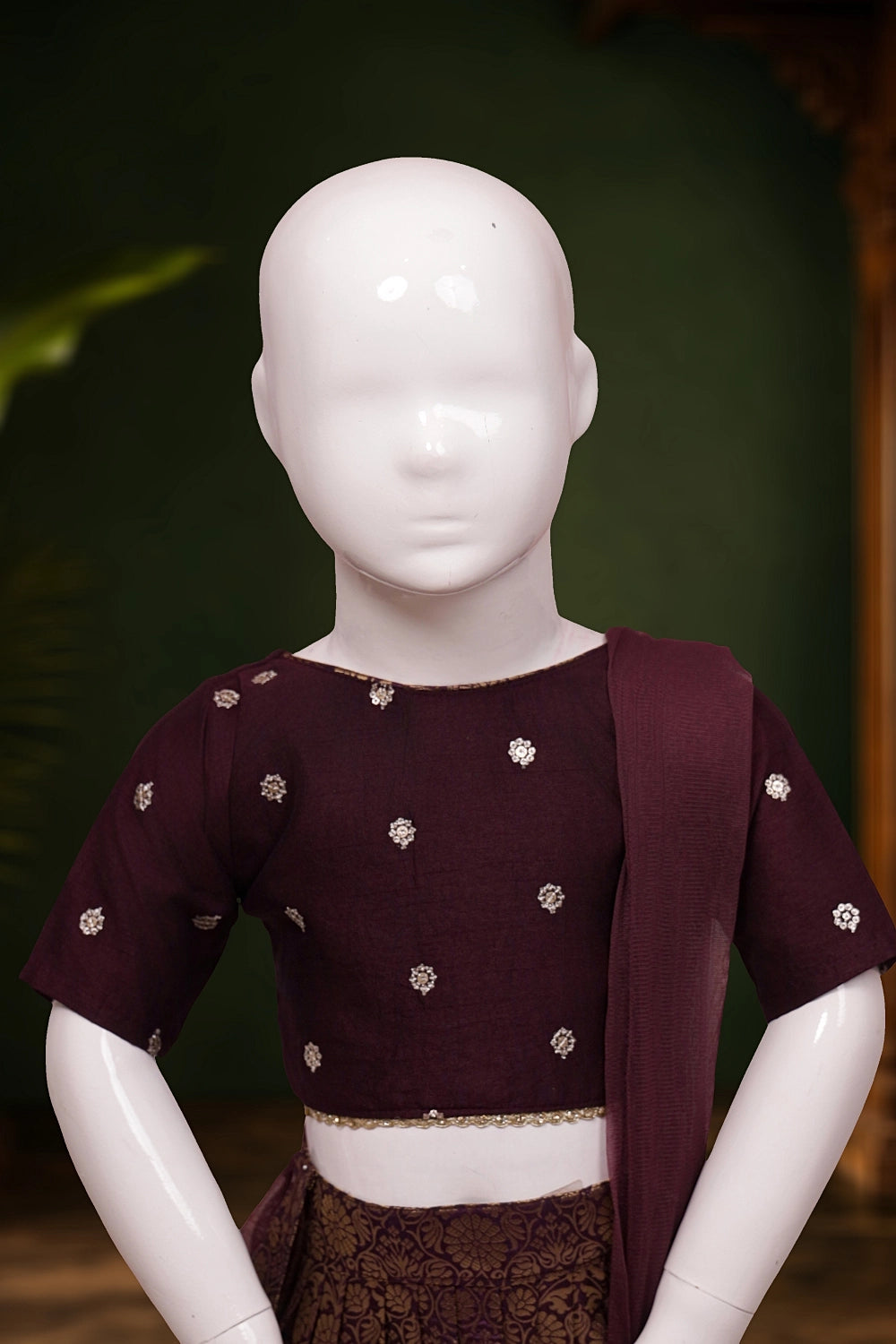 Girls Wine Color Banarasi Lacha