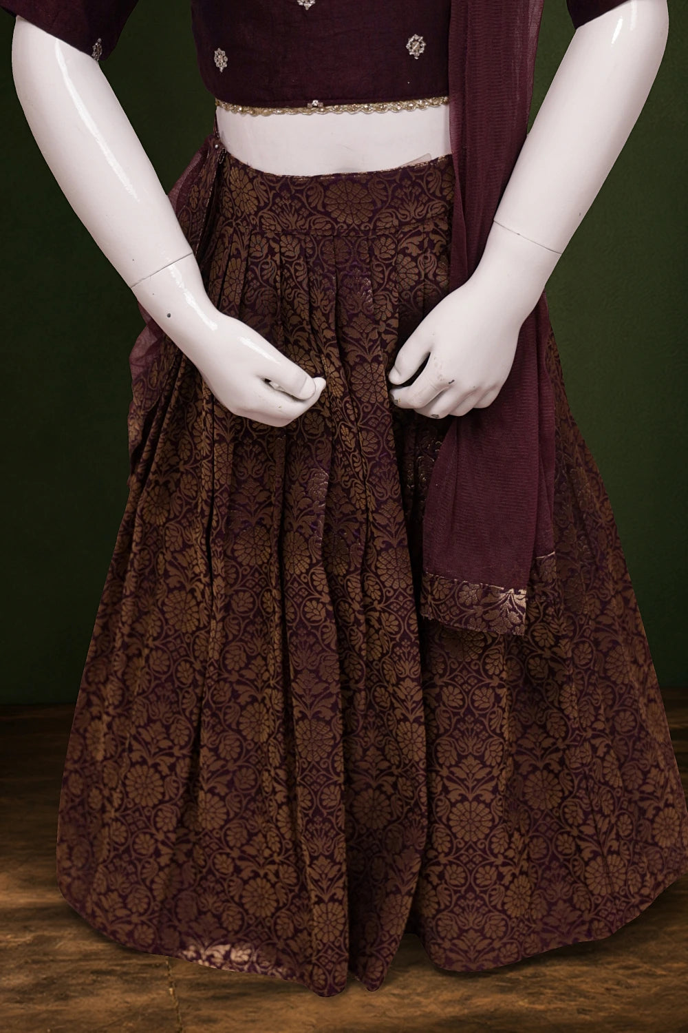 Girls Wine Color Banarasi Lacha