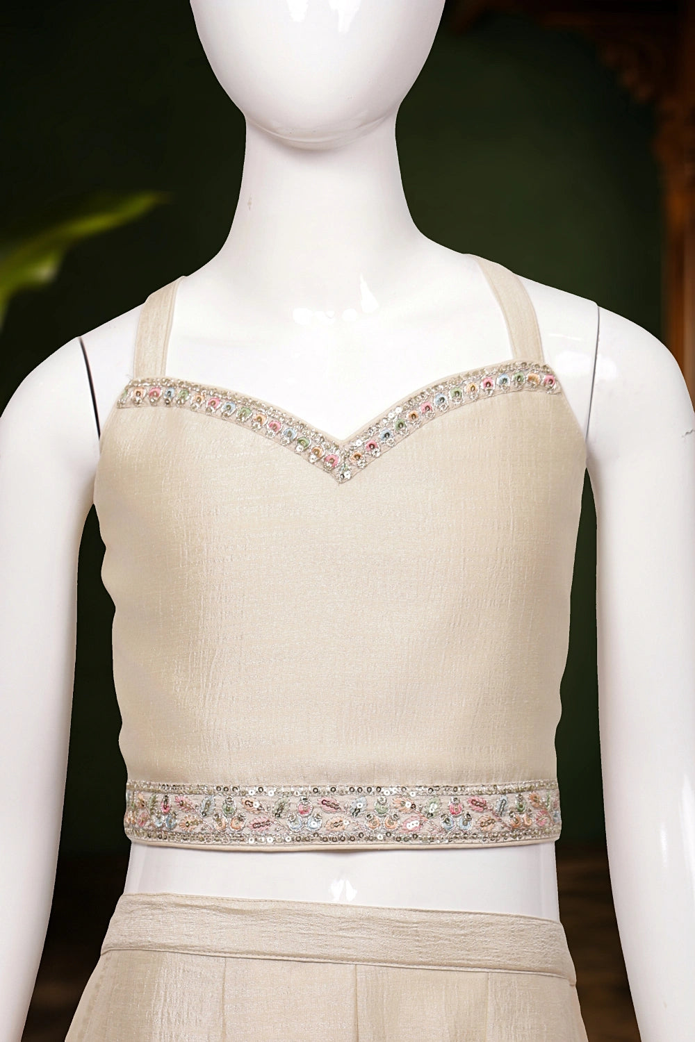 Girls Sandal Cream Color Vichithra Silk Palazzo Set