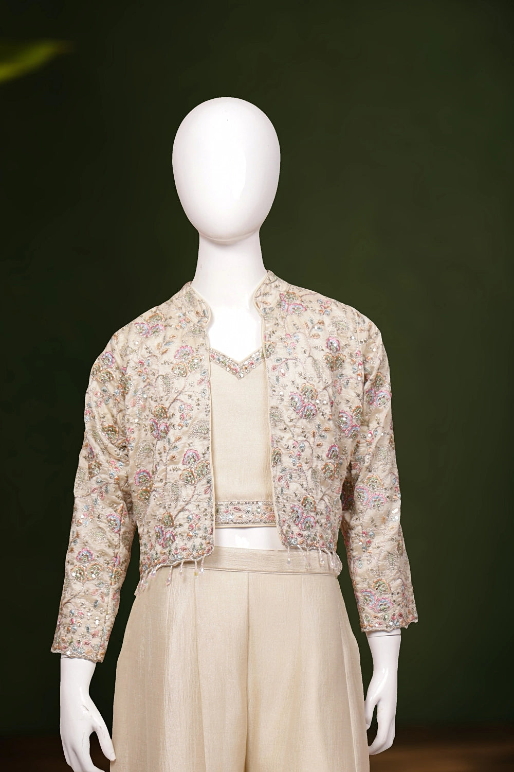 Girls Sandal Cream Color Vichithra Silk Palazzo Set