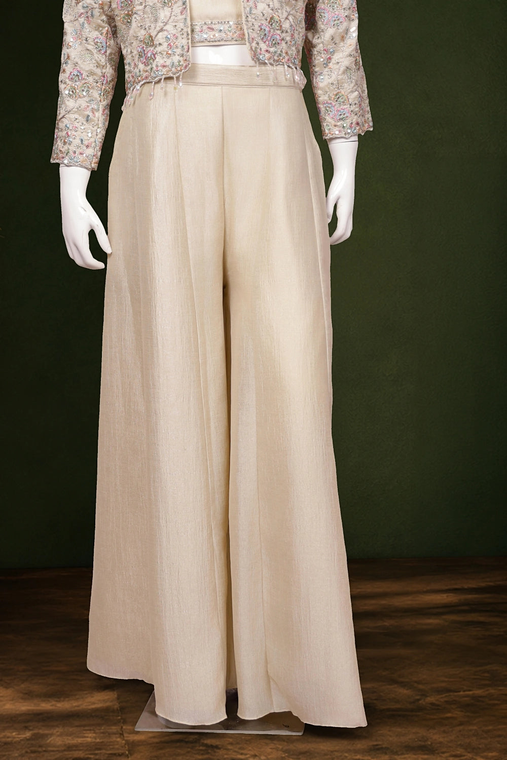 Girls Sandal Cream Color Vichithra Silk Palazzo Set