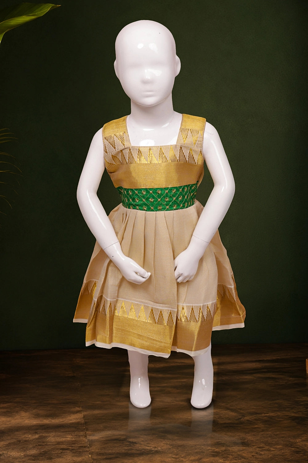 Girls Golden Tissue Zari Work Frock