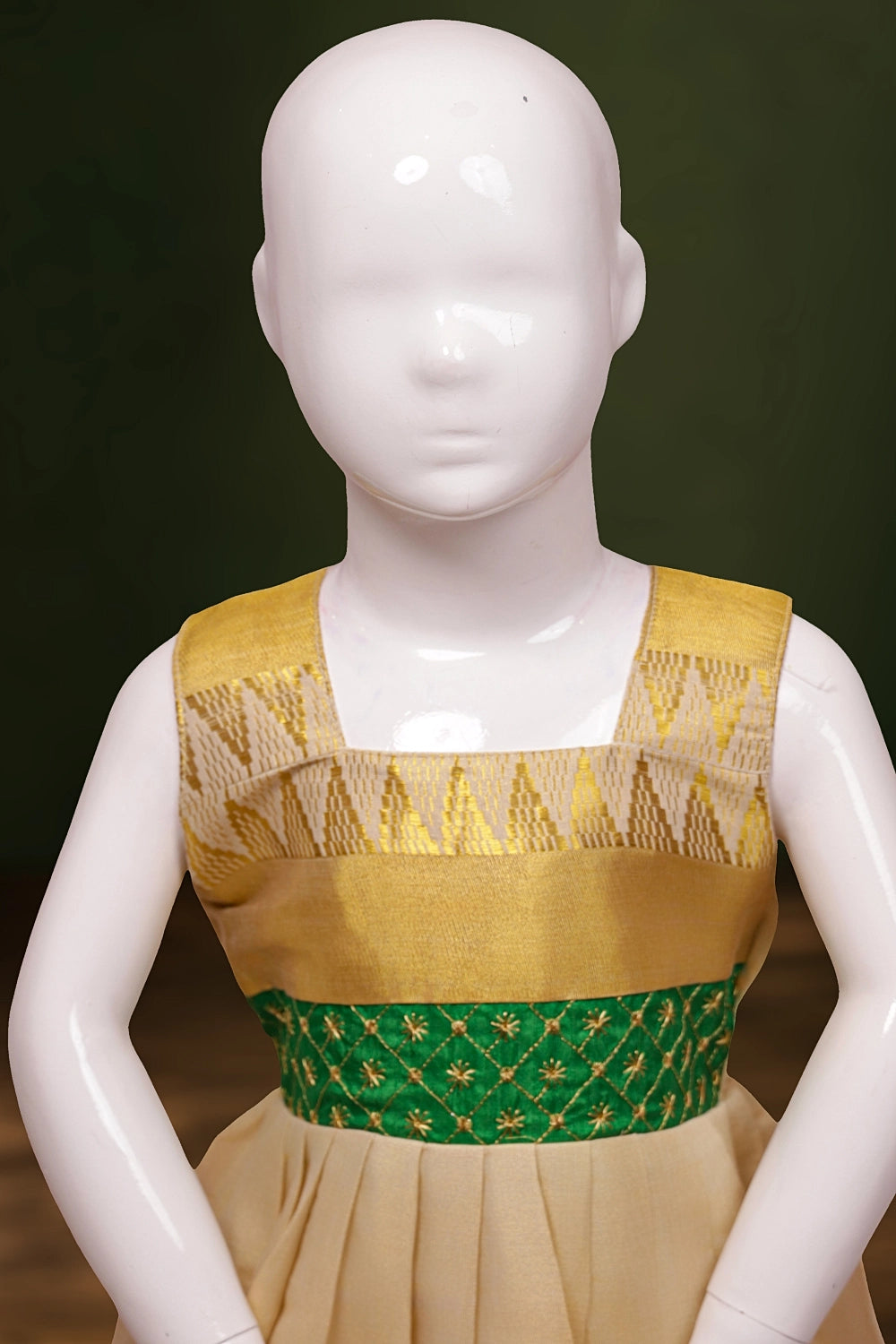 Girls Golden Tissue Zari Work Frock