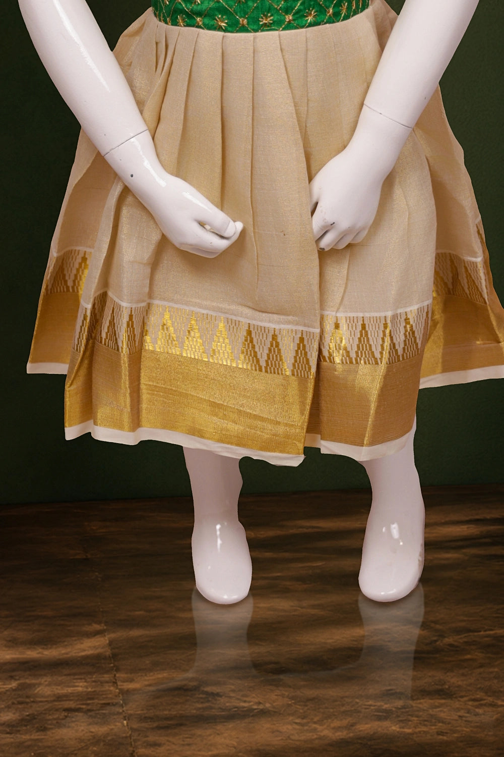Girls Golden Tissue Zari Work Frock