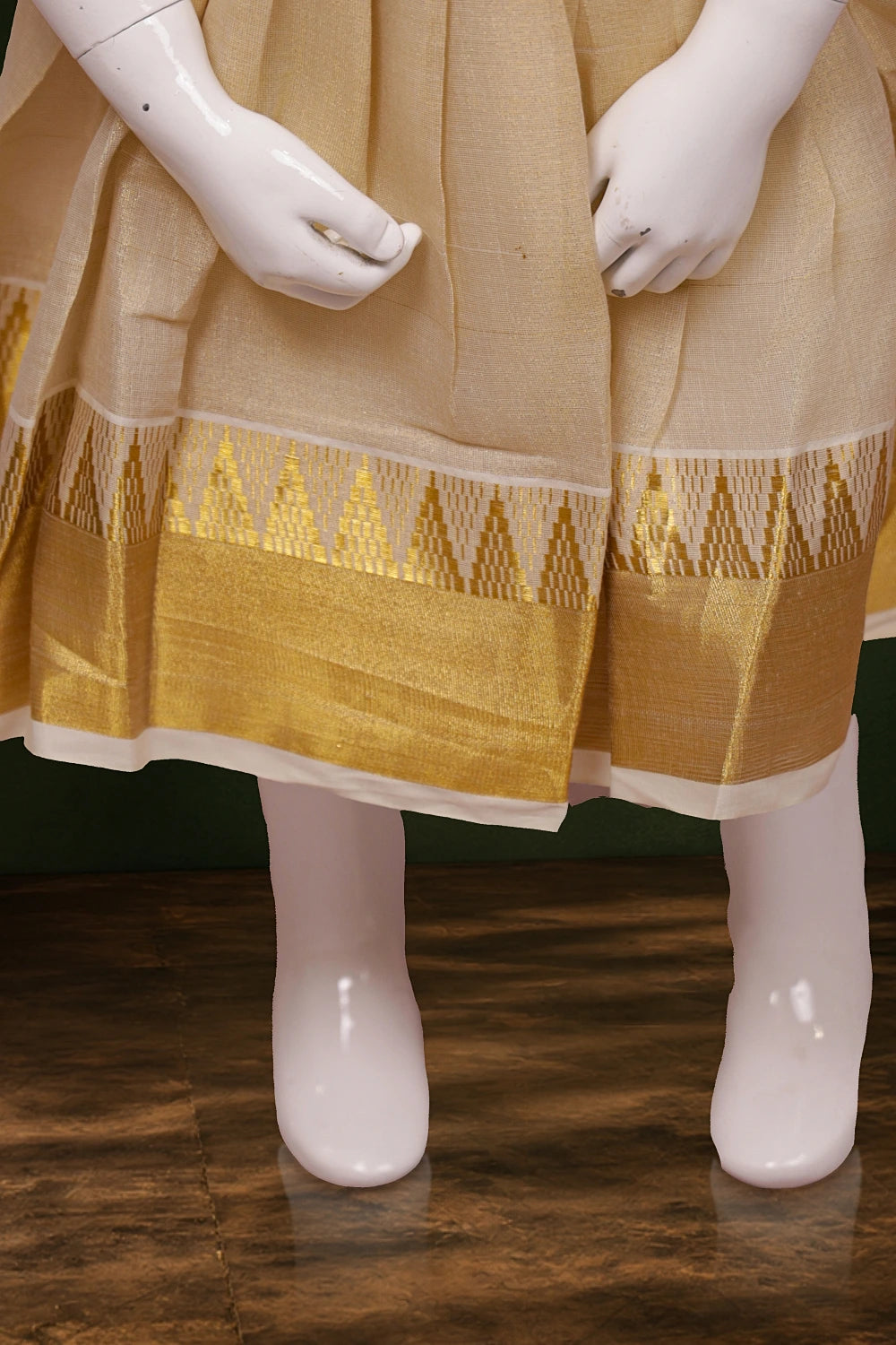 Girls Golden Tissue Zari Work Frock