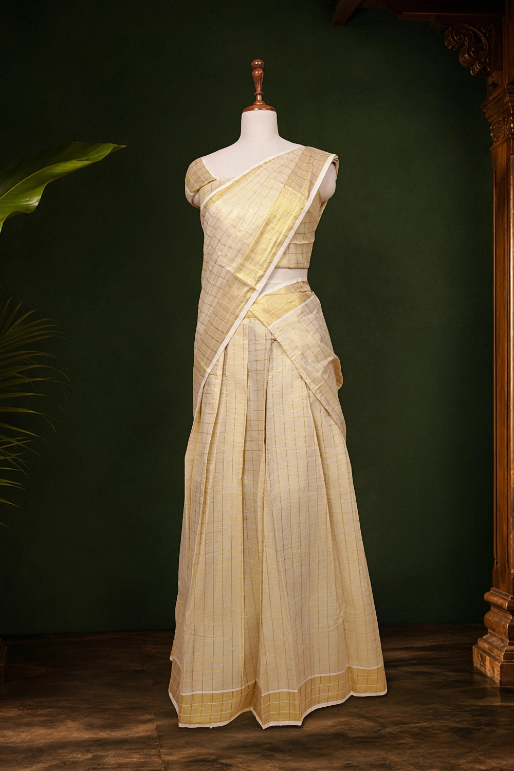Golden Color Tissue Dhavani Set
