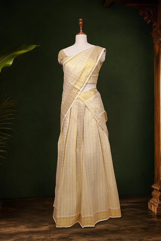 Golden Color Tissue Dhavani Set - Seematti