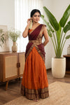 Orange Color Kanchi Cotton Dhavani Set - Seematti