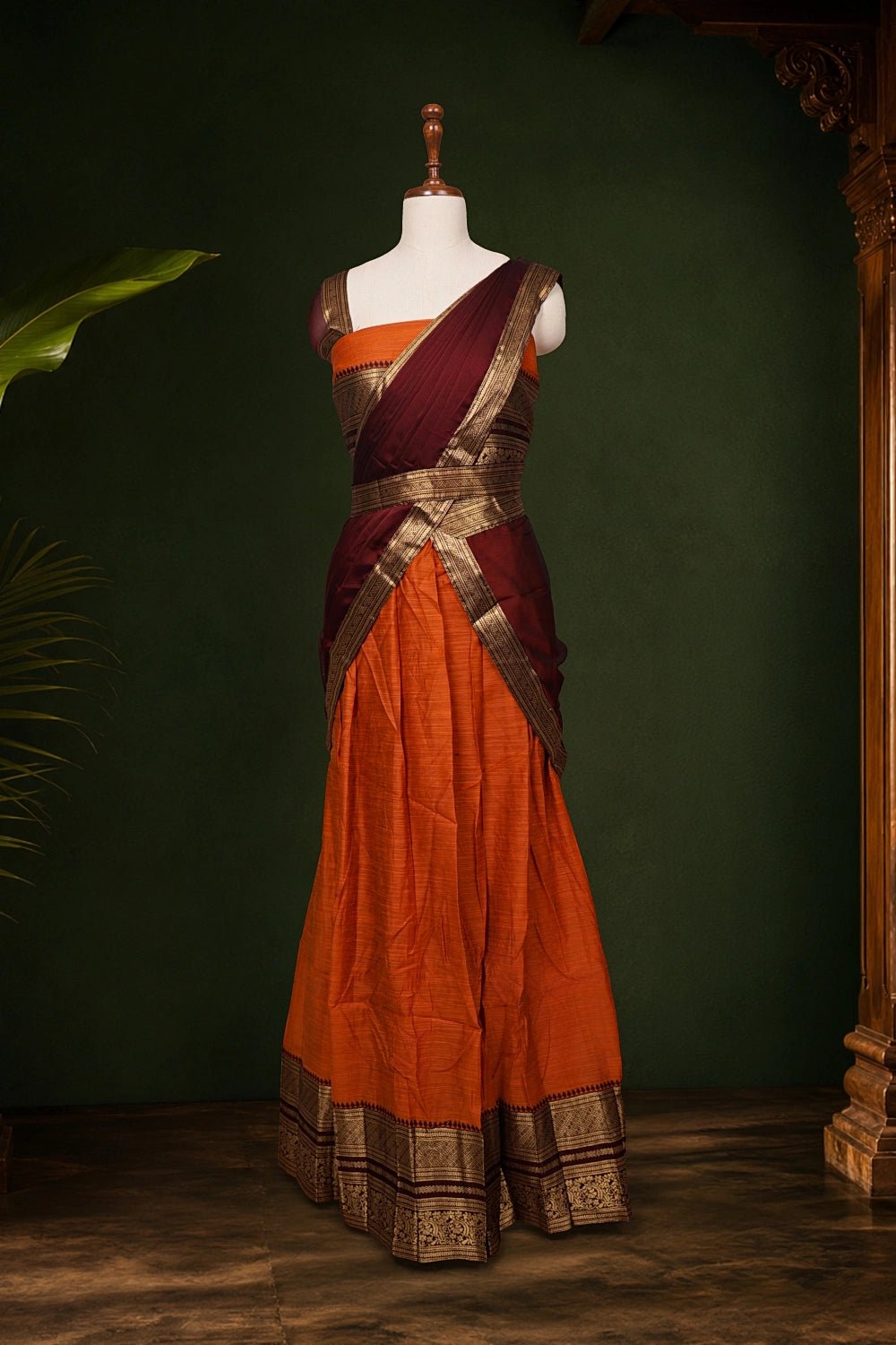 Orange Color Kanchi Cotton Dhavani Set