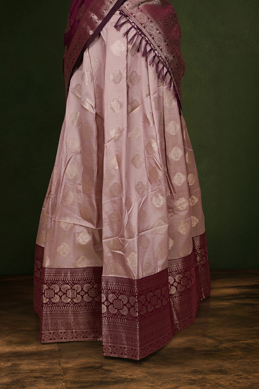 Wine And Lavender Color Silk Dhavani Set