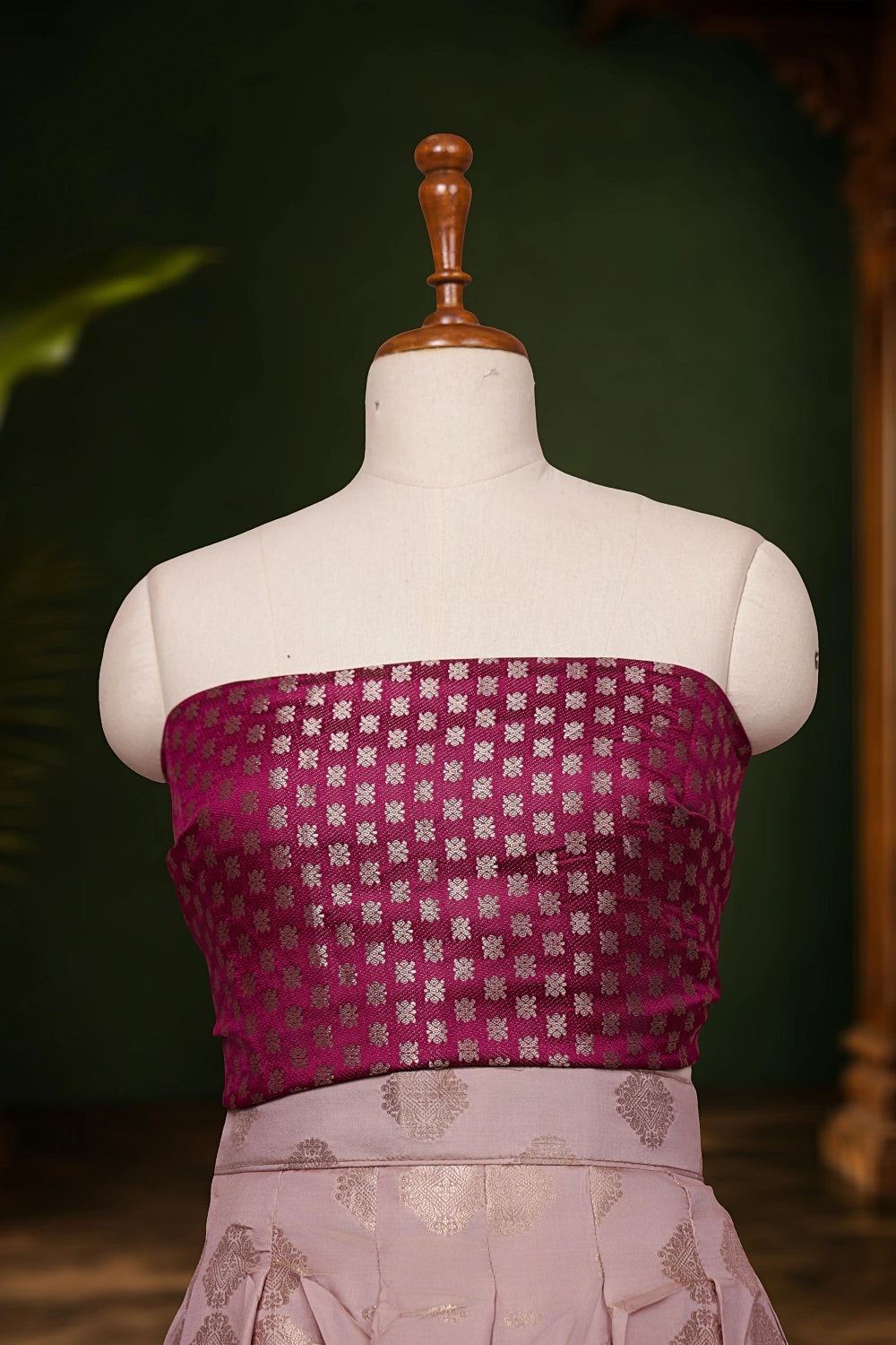 Wine And Lavender Color Silk Dhavani Set