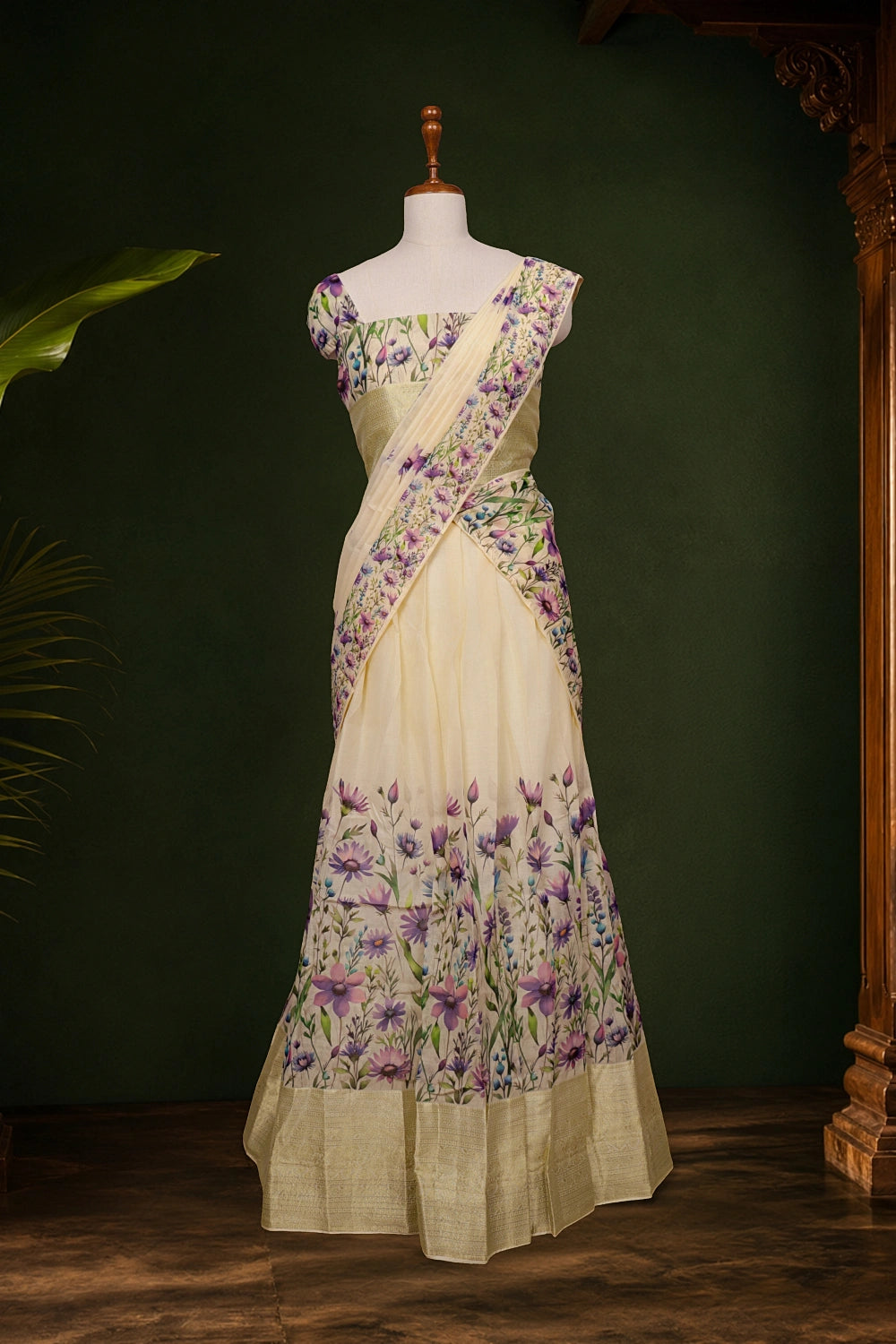Cream Color Kanchi Cotton Dhavani Set