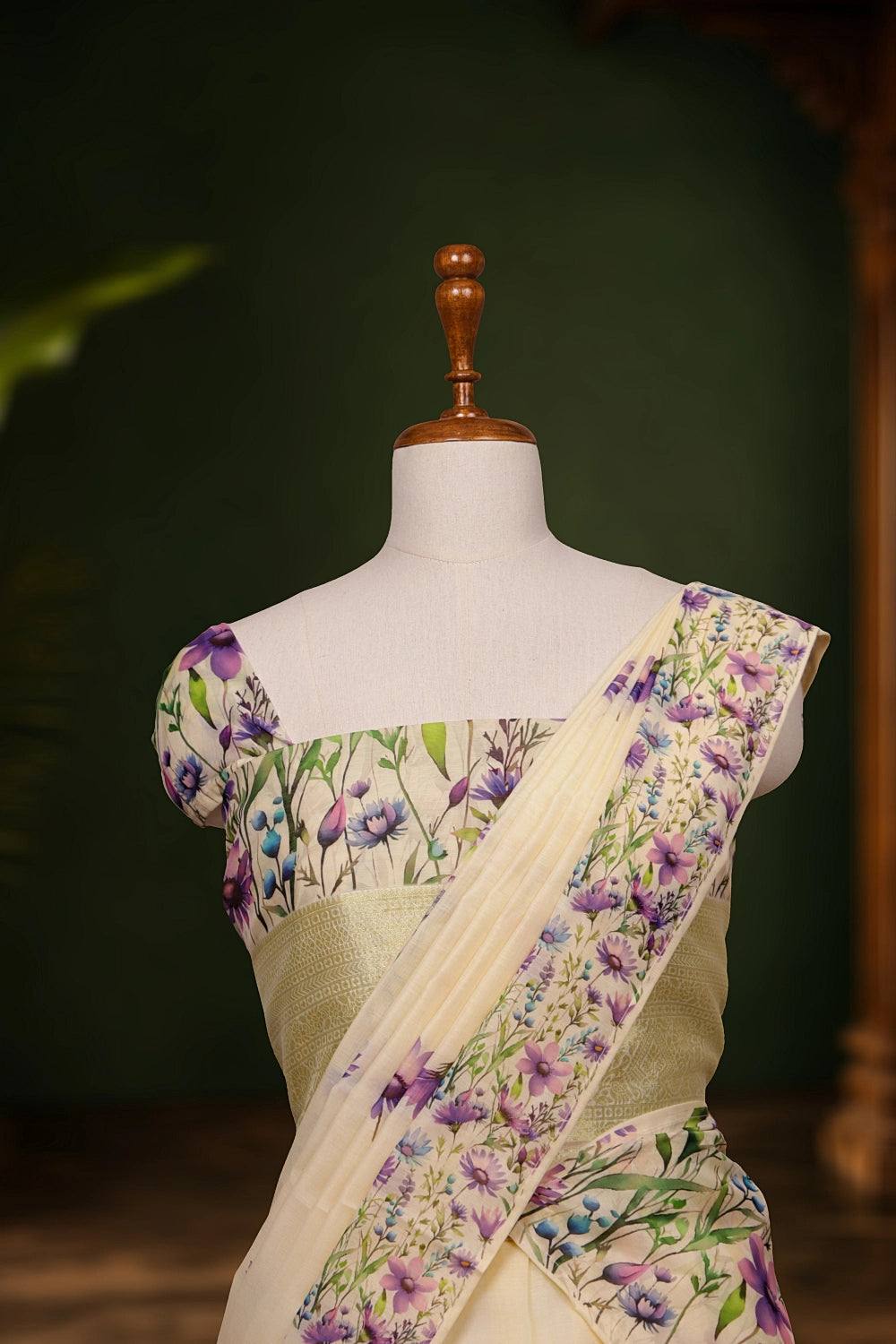 Cream Color Kanchi Cotton Dhavani Set