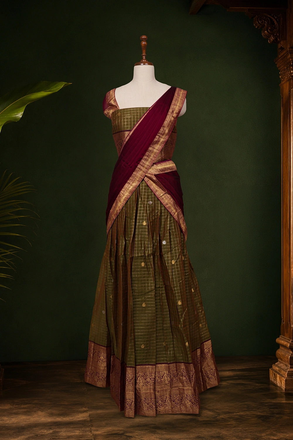 Mehandi Green Kanchi Cotton Dhavani Set