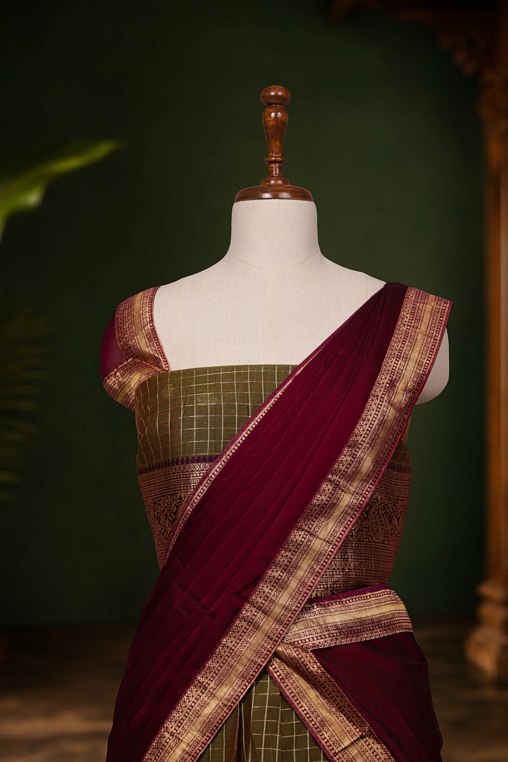Mehandi Green Kanchi Cotton Dhavani Set