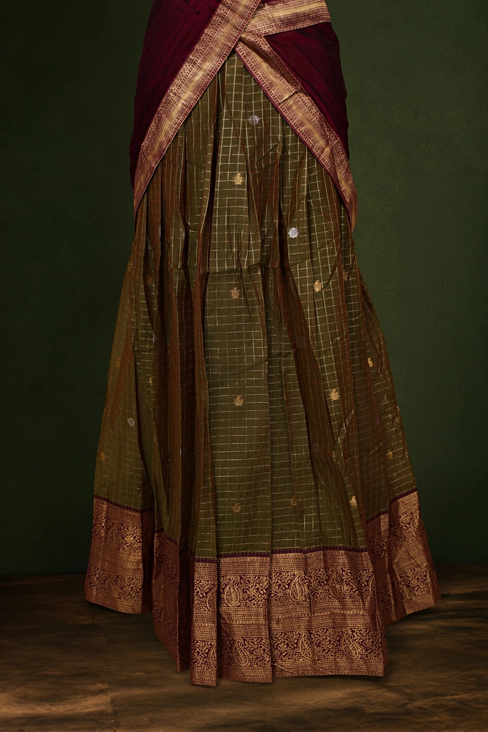 Mehandi Green Kanchi Cotton Dhavani Set
