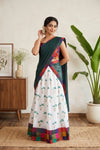 White Color Kanchi Cotton Dhavani Set - Seematti