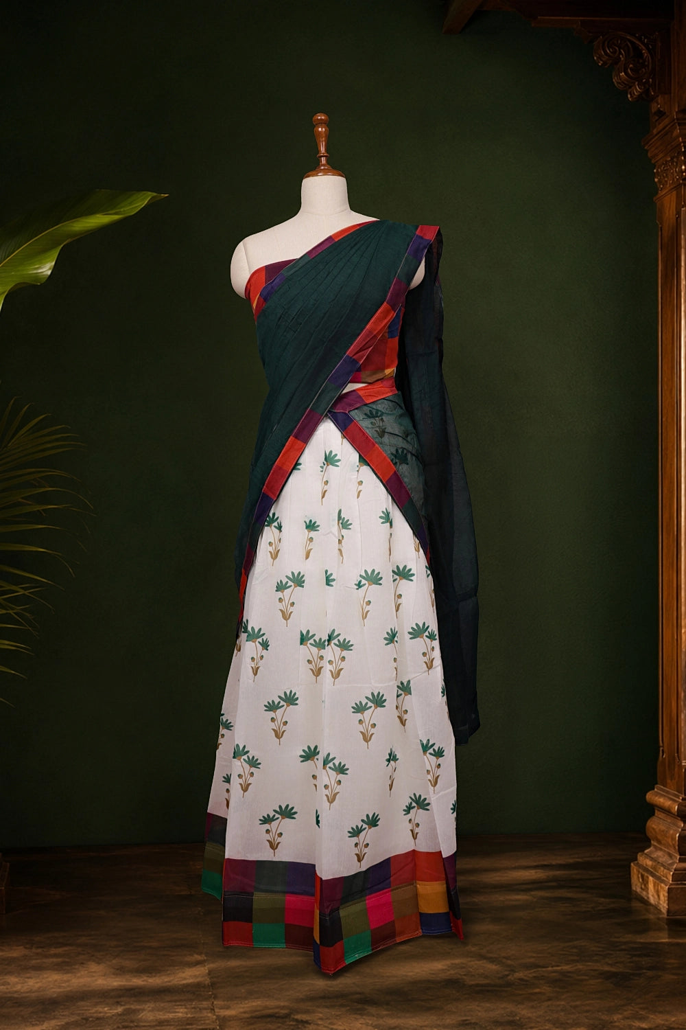 White Color Kanchi Cotton Dhavani Set