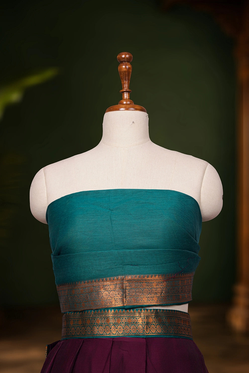 Peacock Green And Grape Wine Color Kanchi Cotton Dhavani Set