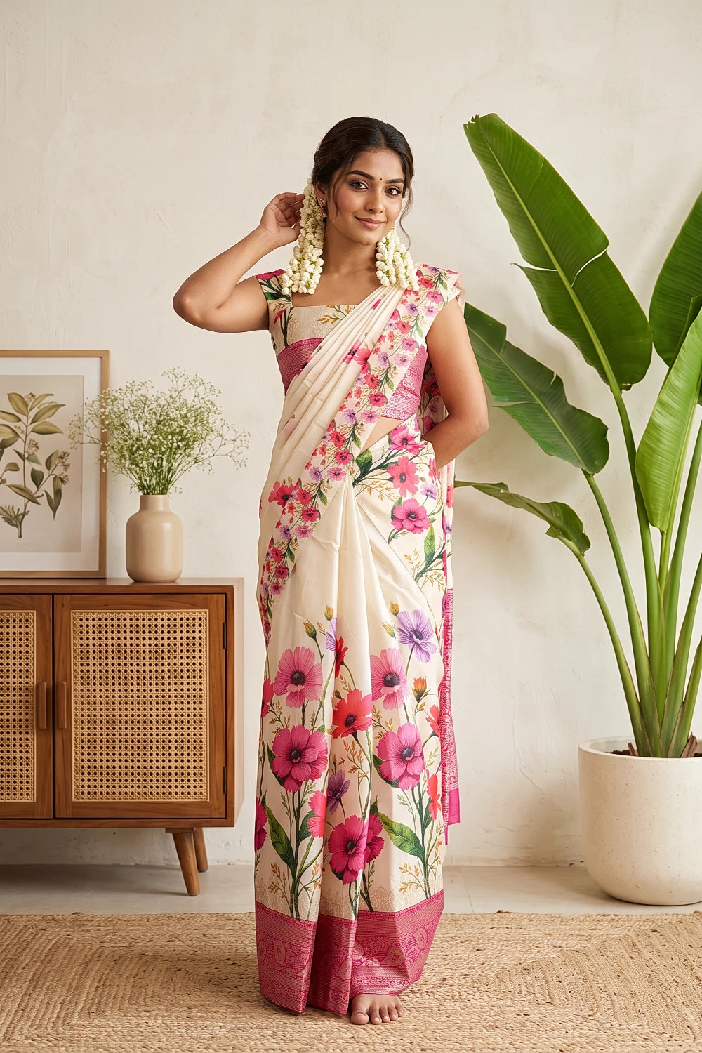 Cream Color Silk Dhavani Set