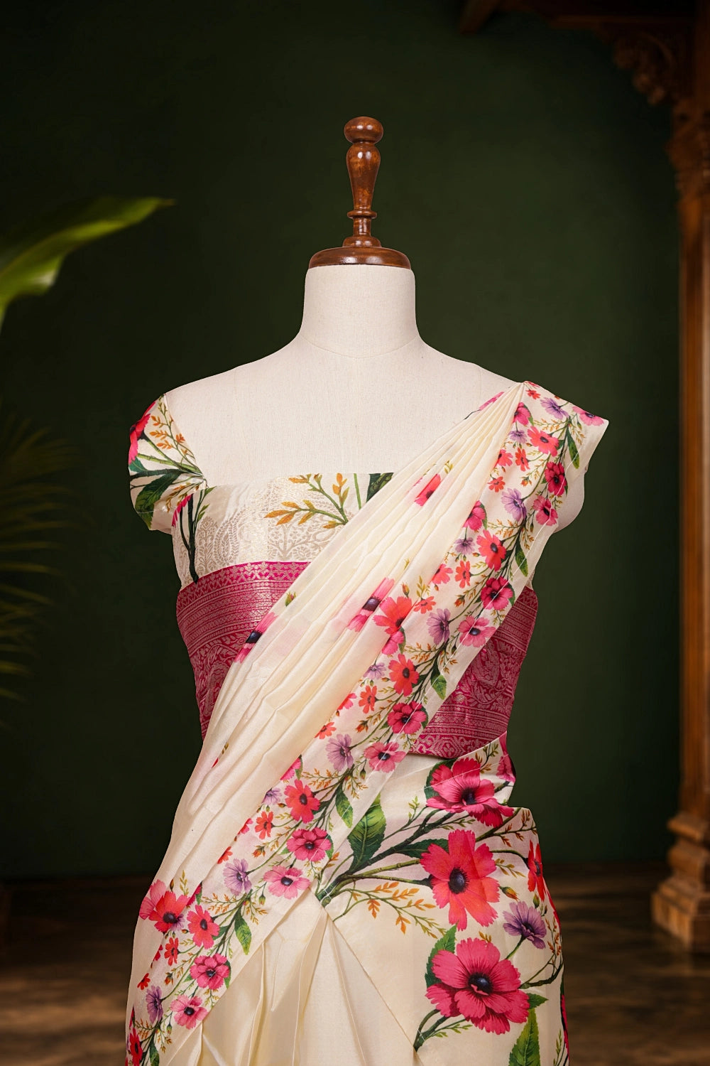 Cream Color Silk Dhavani Set