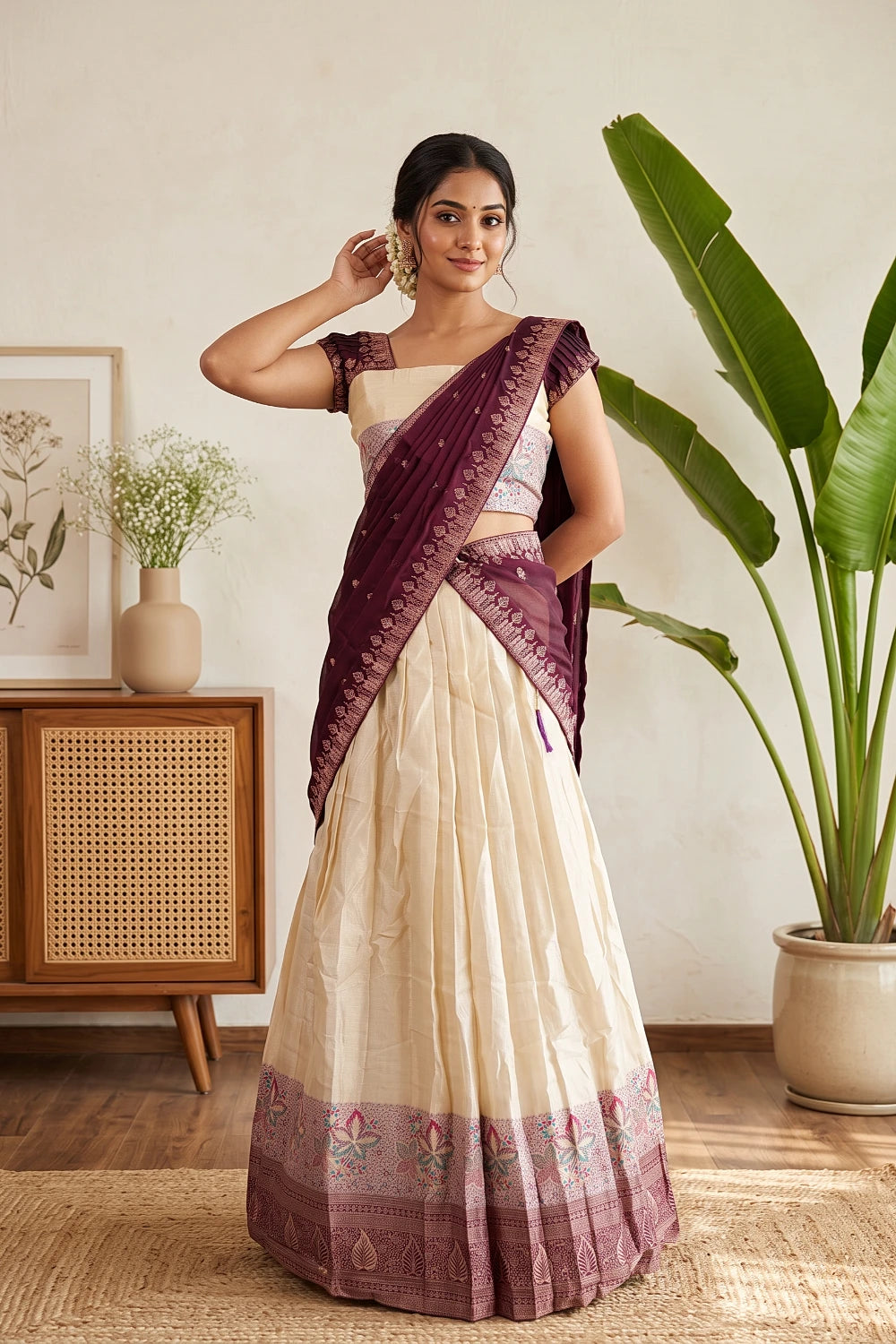 Golden Color Tissue Dhavani Set