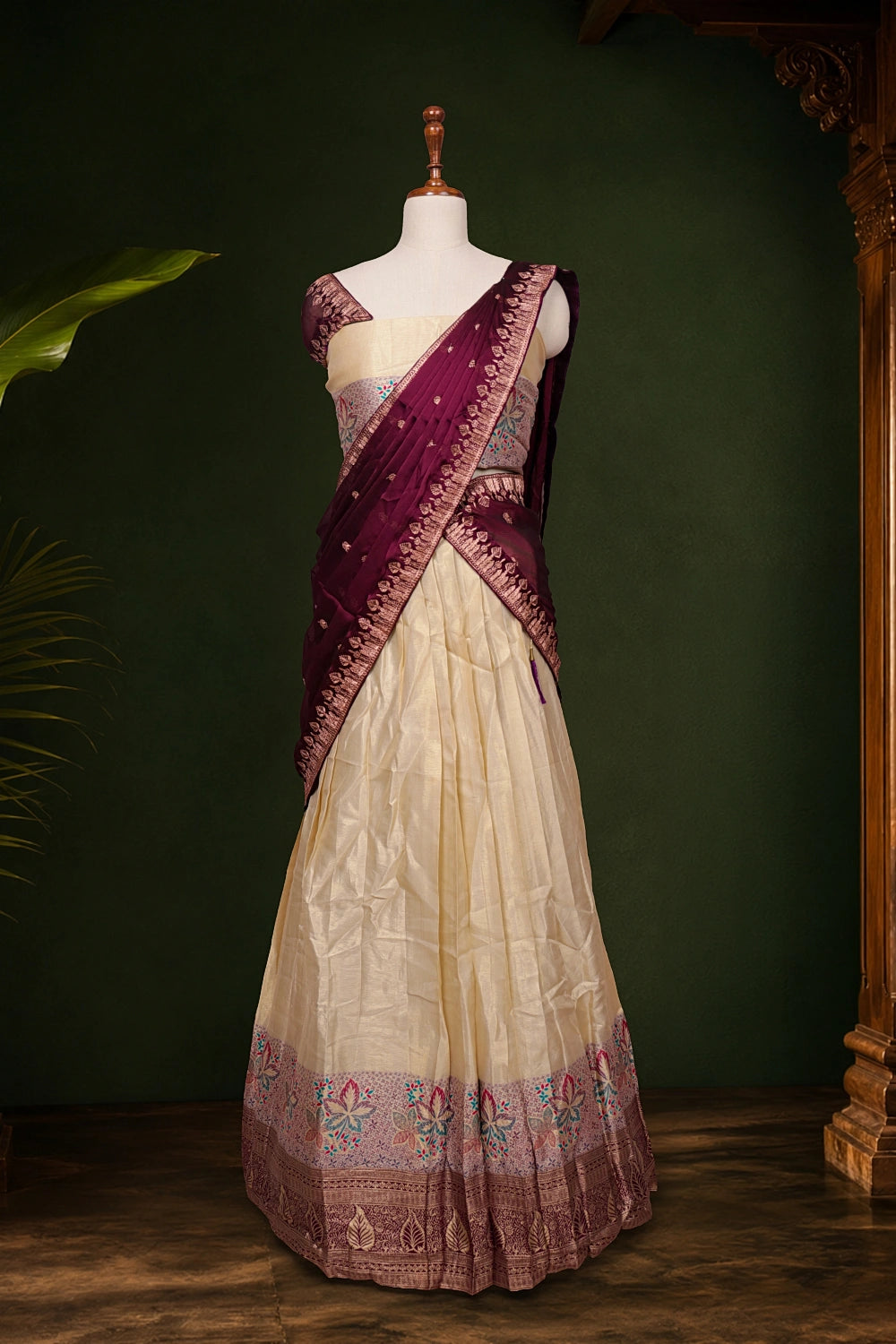 Golden Color Tissue Dhavani Set