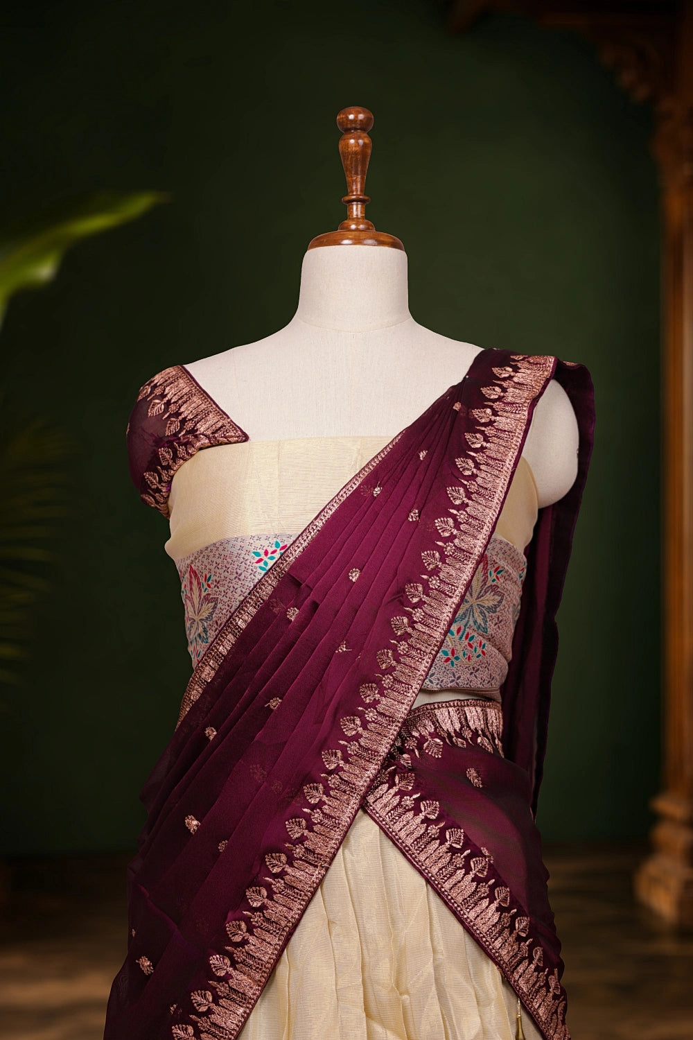 Golden Color Tissue Dhavani Set