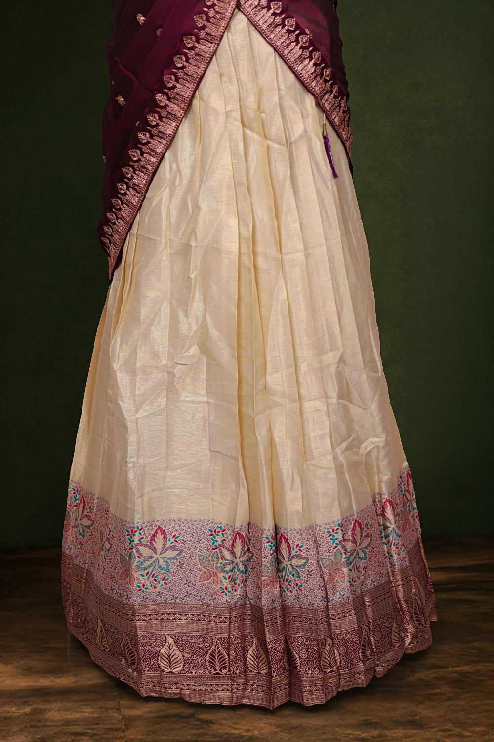 Golden Color Tissue Dhavani Set