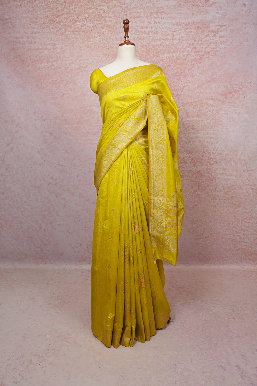 Lemon Yellow Jute Banarasi Saree