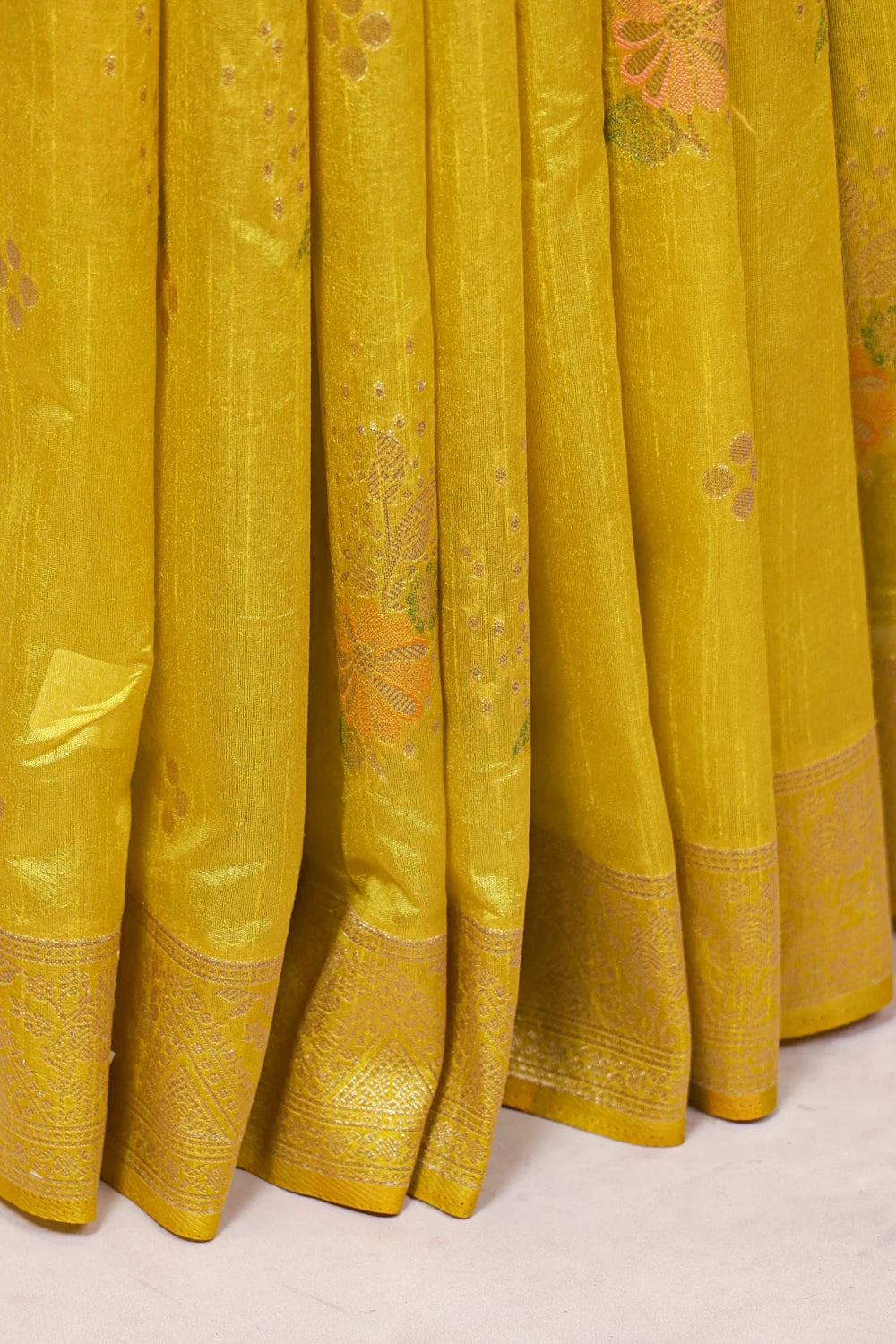 Lemon Yellow Jute Banarasi Saree