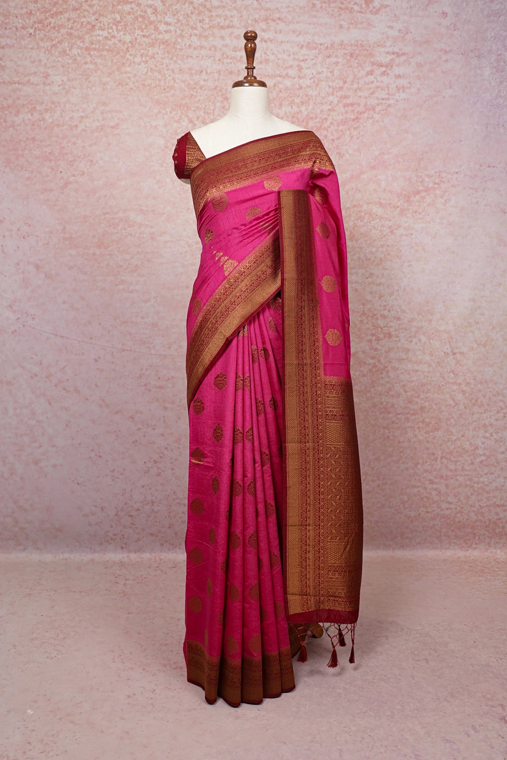 Pink Semi Jute Banarasi Saree