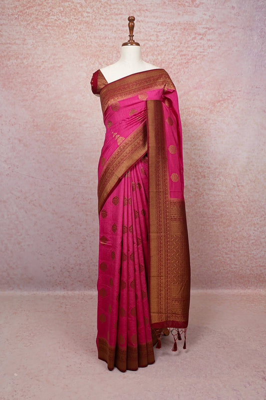 Pink Semi Jute Banarasi Saree