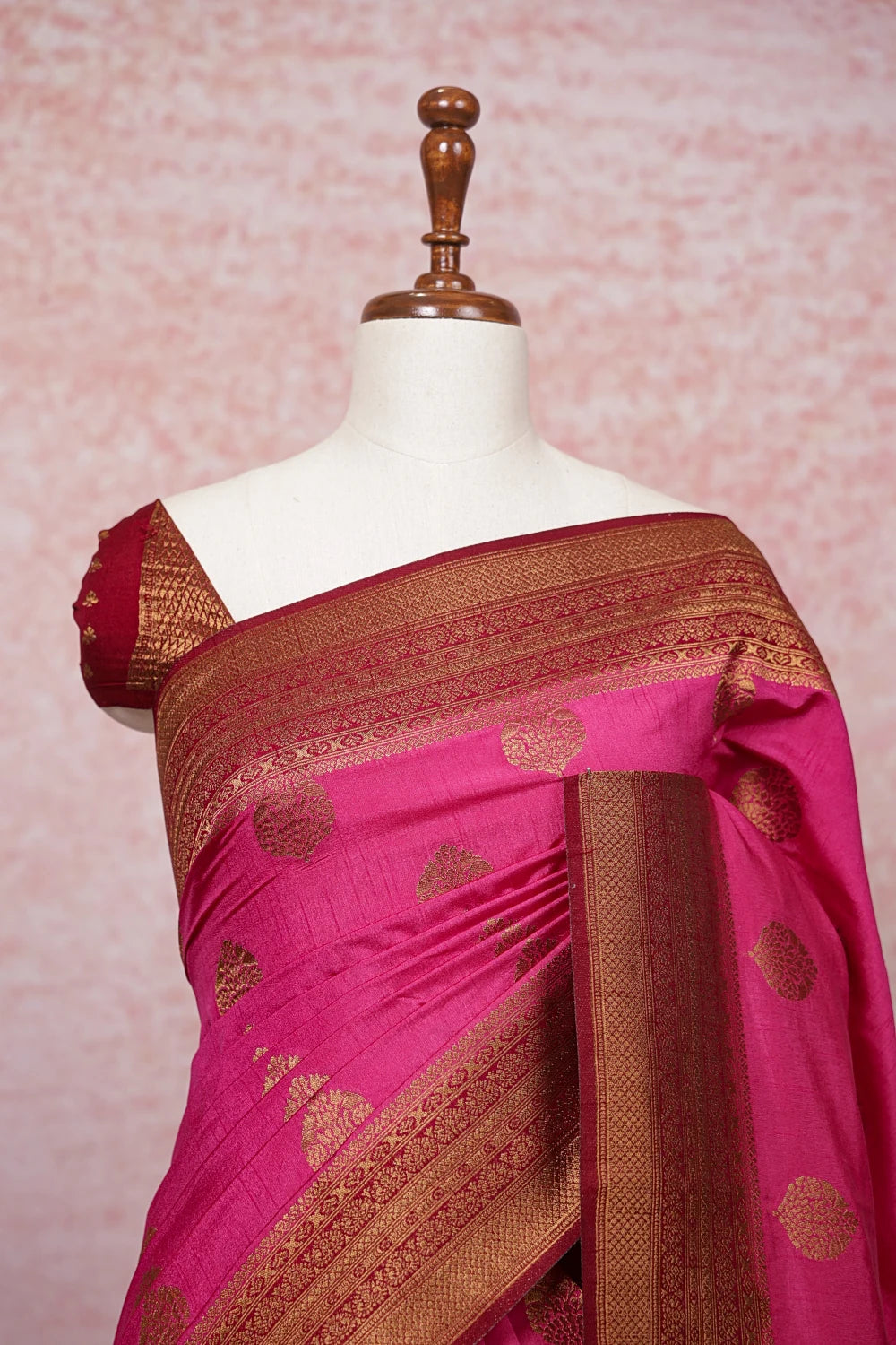 Pink Semi Jute Banarasi Saree