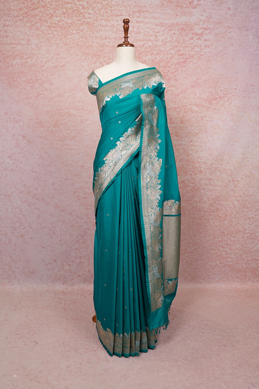 Peacock Green Semi Banarasi Saree