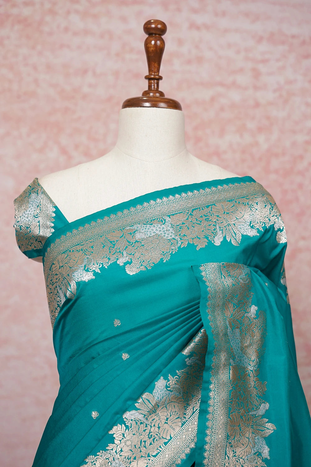 Peacock Green Semi Banarasi Saree