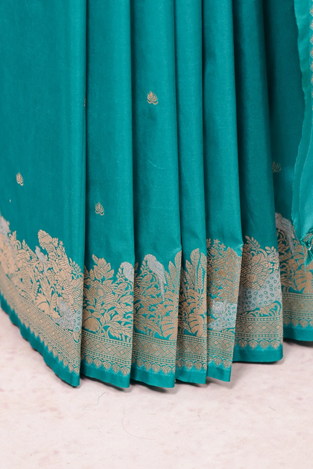 Peacock Green Semi Banarasi Saree