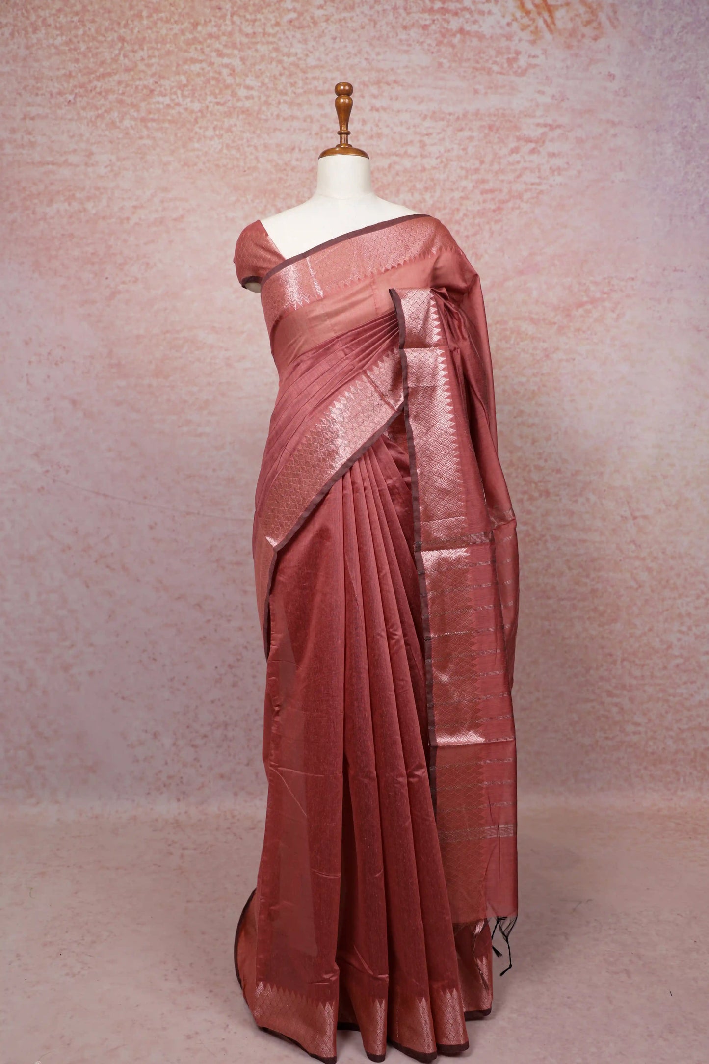 Peach Chanderi Cotton Saree