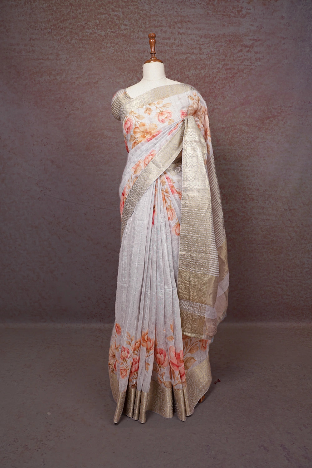 Light Grey Chanderi Cotton Saree