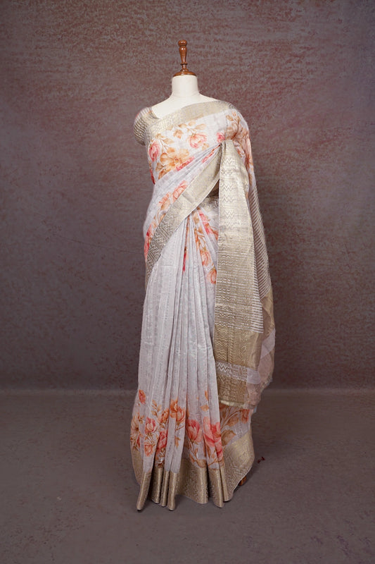 Light Grey Chanderi Cotton Saree