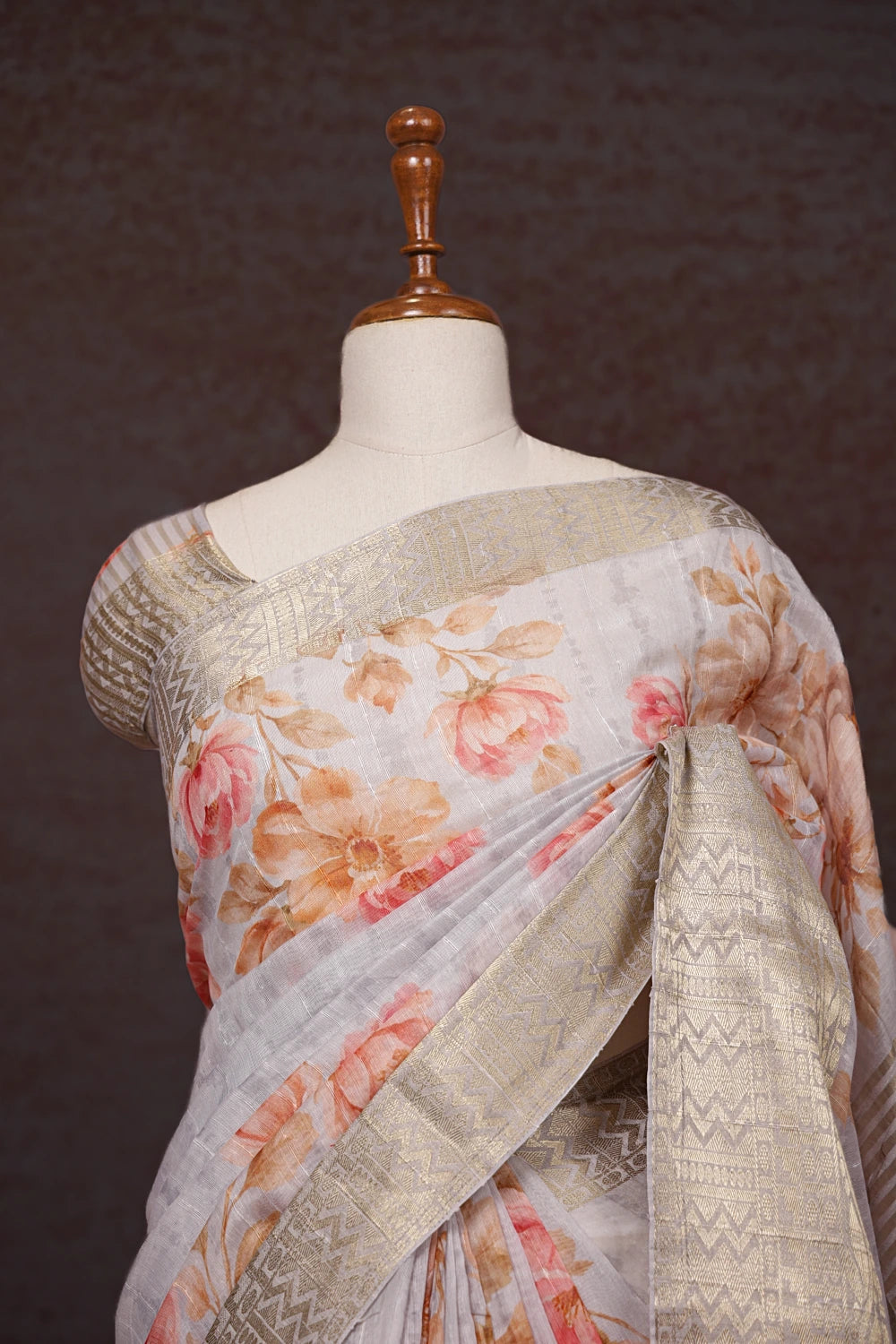 Light Grey Chanderi Cotton Saree