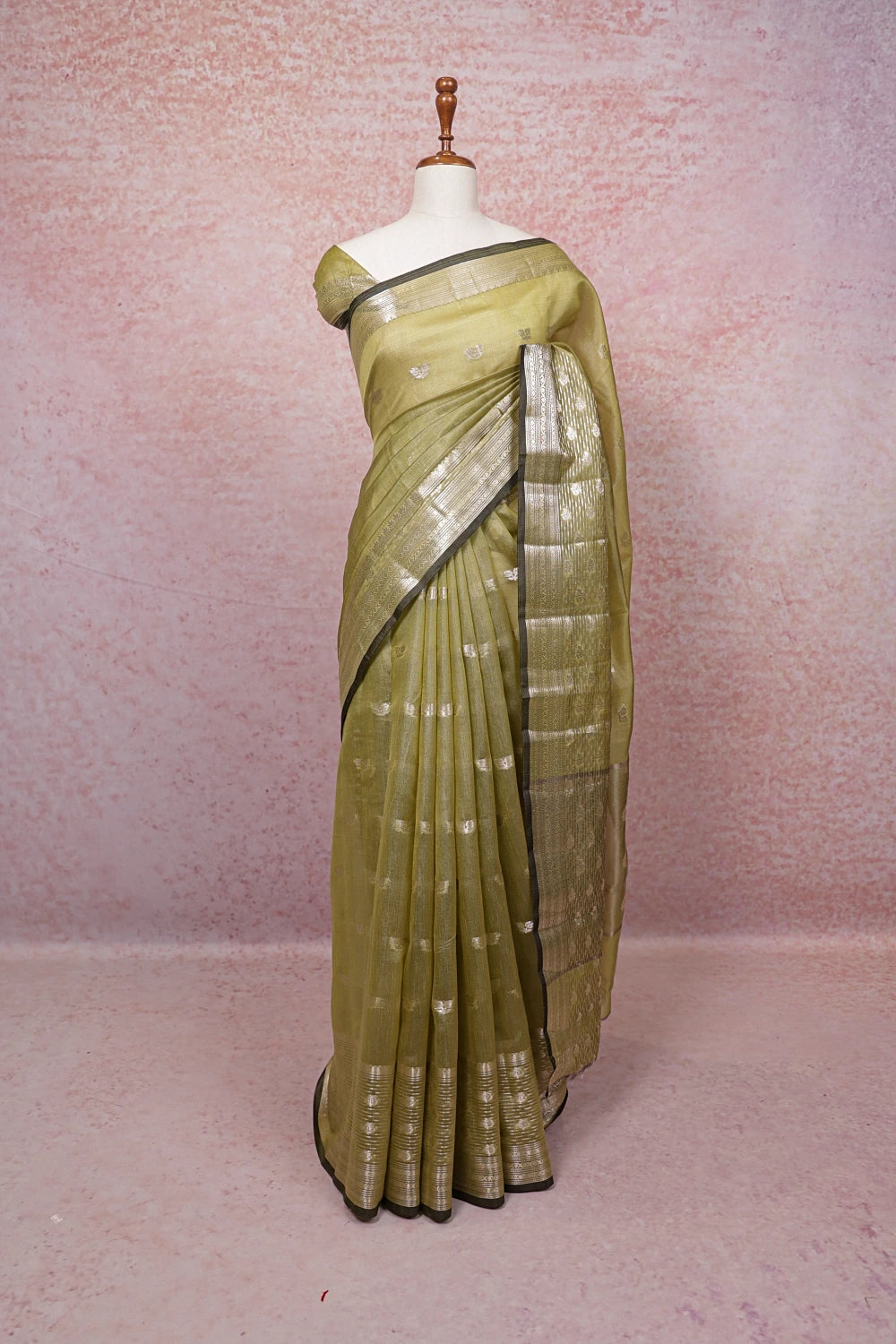 Pista Green Semi Jute Saree